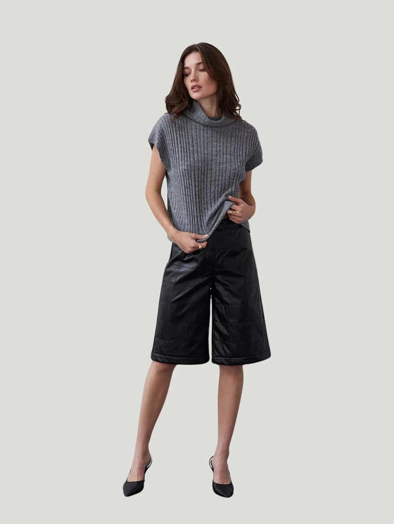 Crescent Amanda Vegan Leather Bermuda Quilted Shorts