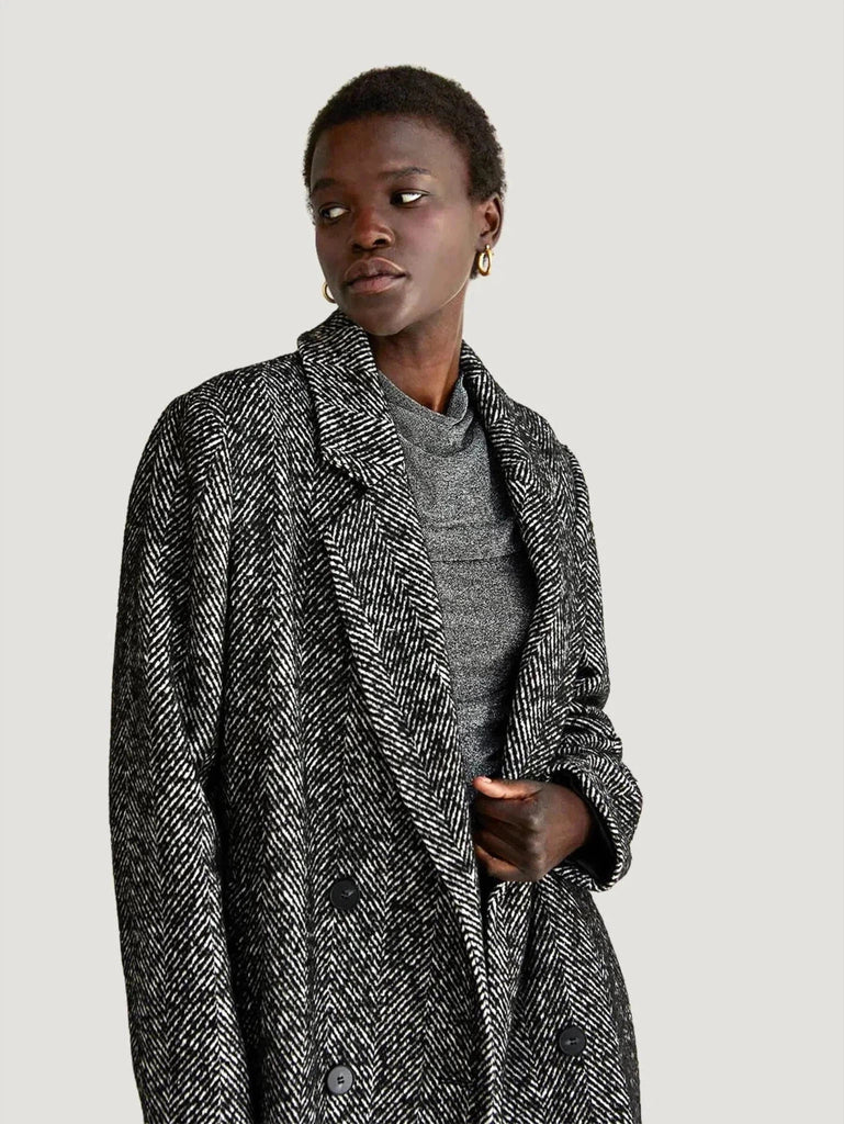 Crescent Double Breasted Herringbone Coat