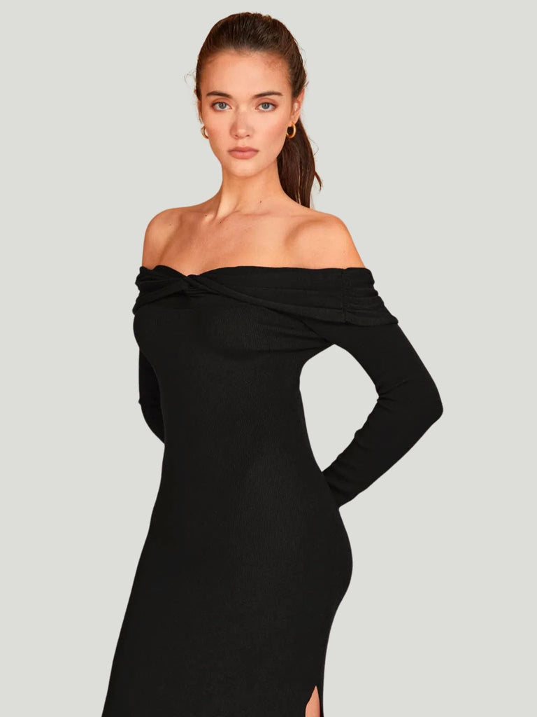 Crescent Ember Off-The-Shoulder Dress