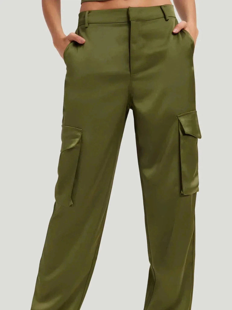 GOOD AMERICAN Washed Satin Cargo Pants